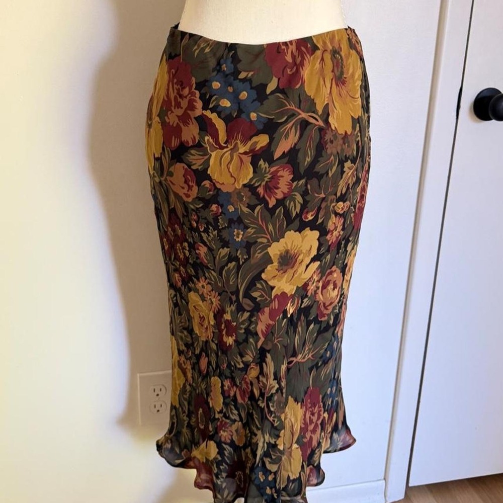 Vintage Ralph Lauren Silk Floral Midi Skirt - Picture 2 of 5